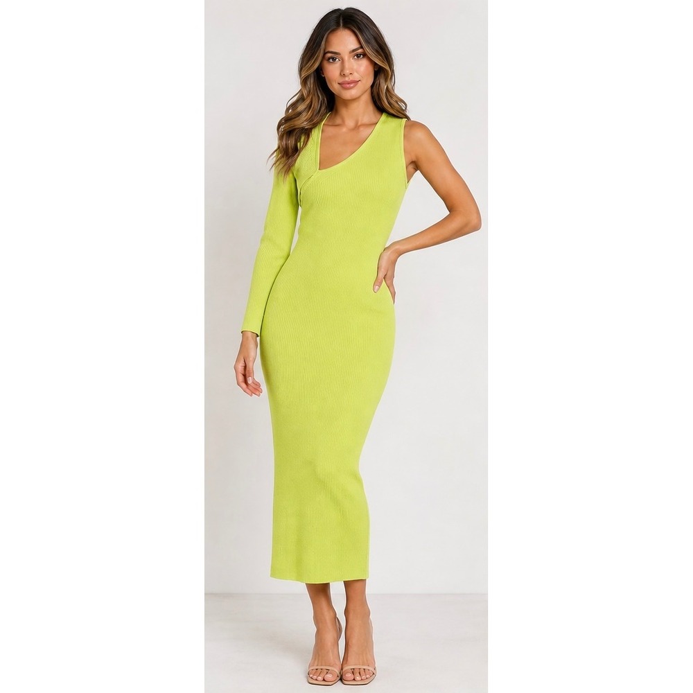 Express Lime Green One-Shoulder Midi Dress